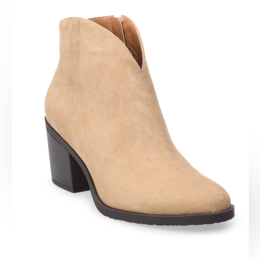 Sonoma Tan Jorjaa Faux Suede Block Heel Ankle Boots sz 9 NEW MSRP $50